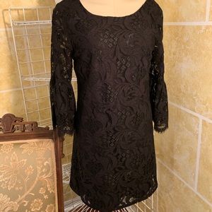 Cece Lace Embroidered Black Dress